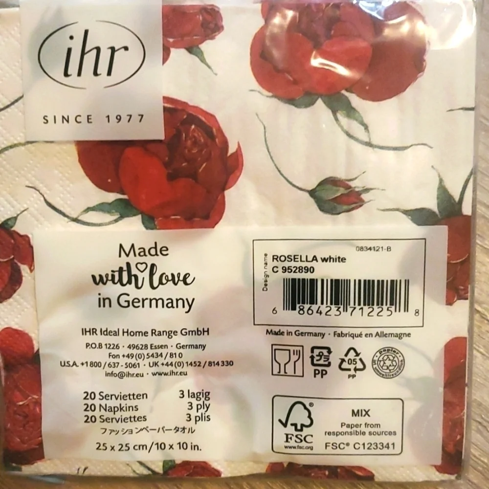 Red Rose Cocktail Napkins 20 napkins per package-Set of 2